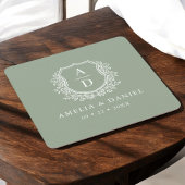 Sage Green Monogram Huwelijk Floral Crest Elegant Kartonnen Onderzetters