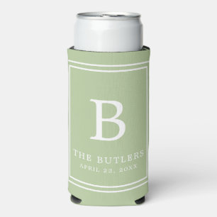 Sage Green Monogram Huwelijk Seltzer Koelbox Blikjeskoeler