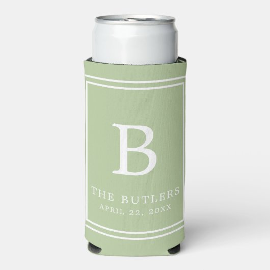 Sage Green Monogram Huwelijk Seltzer Koelbox Blikjeskoeler (Seltzer Voorkant)