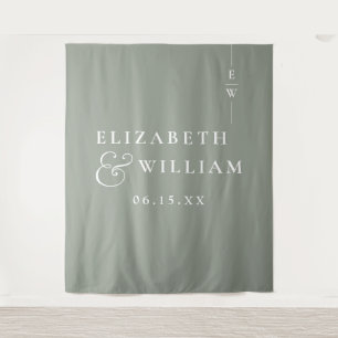 Sage Green Monogram Huwelijksfoto Achtergrond Wandkleed