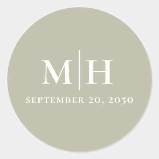 Sage Green Monogram Huwelijksgunst Custom Ronde Sticker (Voorkant)