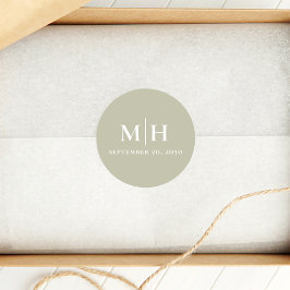 Sage Green Monogram Huwelijksgunst Custom Ronde Sticker