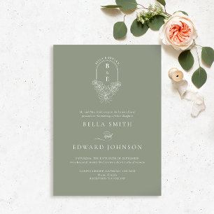 Sage Green Monogram Huwelijksuitnodiging Kaart