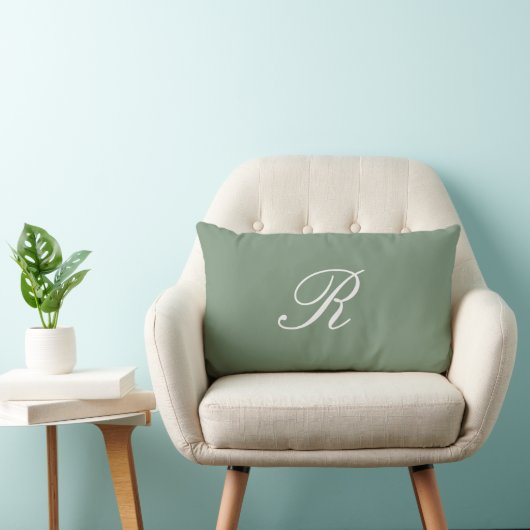 Sage Green Monogram Initiaal Trouwcadeau Favoriet Kussen (Stoel)