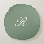 Sage Green Monogram Initiaal Trouwcadeau Favoriet Rond Kussen (Voorkant)