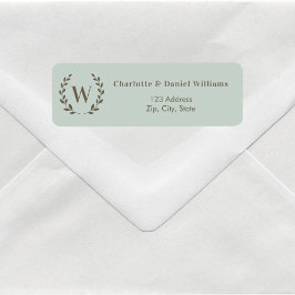 Sage green monogram initial wreath return address etiket