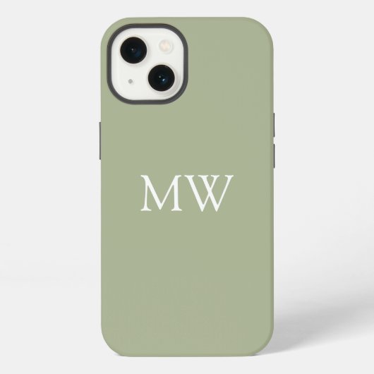 Sage Green Monogram Initialen Trendy Boho iPhone Hoesje (Achterkant)