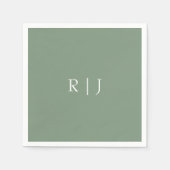 Sage Green Monogram Initialen Verloving bruiloft Servet (Voorkant)