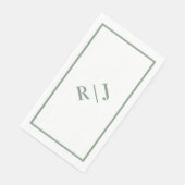 Sage Green Monogram Initialen White Script Wedding Servet (Hoek)