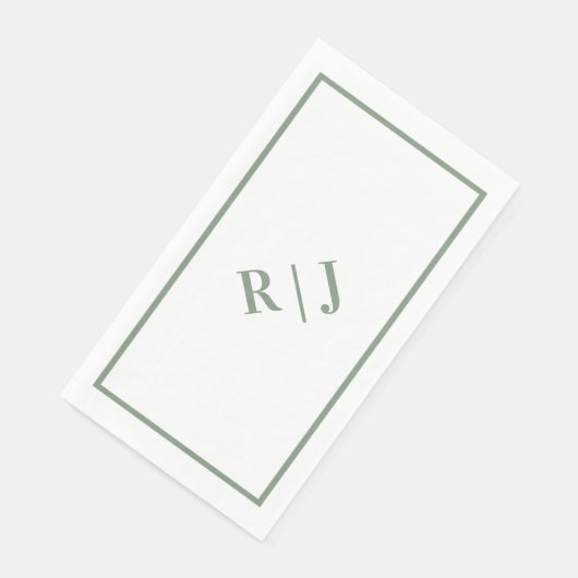 Sage Green Monogram Initialen White Script Wedding Servet (Hoek)