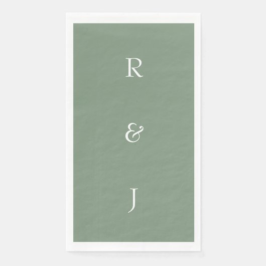 Sage Green Monogram Initialen Wit Elegant Huwelijk Servet (Voorkant)