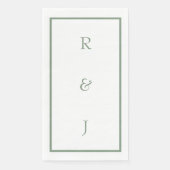 Sage Green Monogram Initialen Witte Trendy Huwelij Servet (Voorkant)