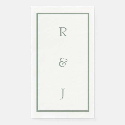 Sage Green Monogram Initialen Witte Trendy Huwelij Servet (Voorkant)
