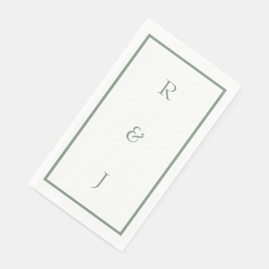 Sage Green Monogram Initialen Witte Trendy Huwelij Servet (Hoek)