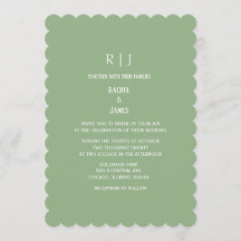 Sage Green Monogram Initials Classy Simple Wedding Kaart