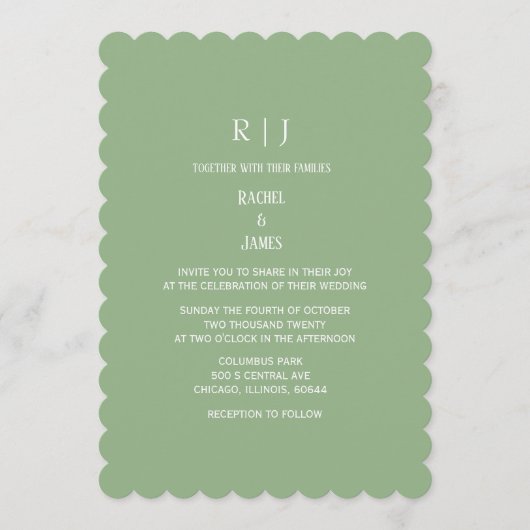 Sage Green Monogram Initials Classy Simple Wedding Kaart (Voorkant)