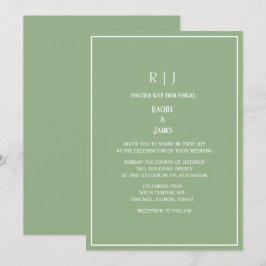 Sage Green Monogram Initials Elegant Wedding Kaart