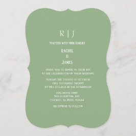 Sage Green Monogram Initials Trendy Wedding Kaart