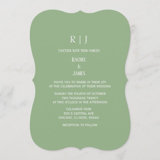 Sage Green Monogram Initials Trendy Wedding Kaart (Voorkant)