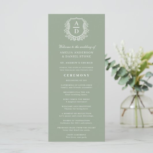 Sage Green Monogram Kreeft Trouwprogramma (Staand voorkant)