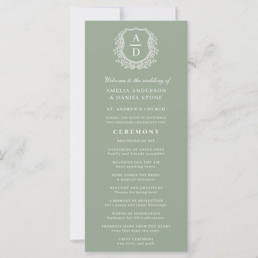 Sage Green Monogram Kreeft Trouwprogramma (Voorkant)