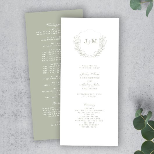 Sage Green Monogram Kreeft Trouwprogramma