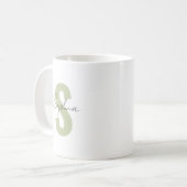 Sage Green Monogram Letter Kalligrafie Naam Koffiemok (Voorkant links)