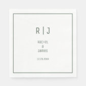 Sage Green Monogram Minimale Elegante Moderne Huwe Servet (Voorkant)