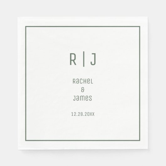 Sage Green Monogram Minimale Elegante Moderne Huwe Servet (Voorkant)