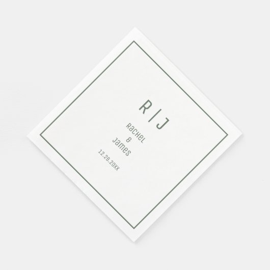 Sage Green Monogram Minimale Elegante Moderne Huwe Servet (Hoek)