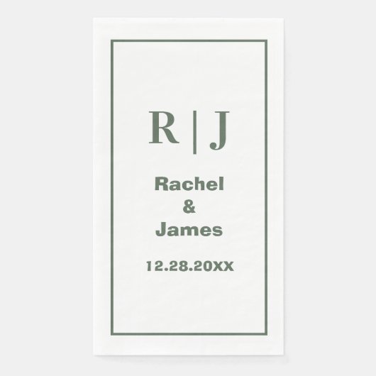 Sage Green Monogram Minimale Elegante Moderne Huwe Servet (Voorkant)