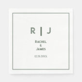 Sage Green Monogram Minimale Elegante Trendy Huwel Servet (Voorkant)