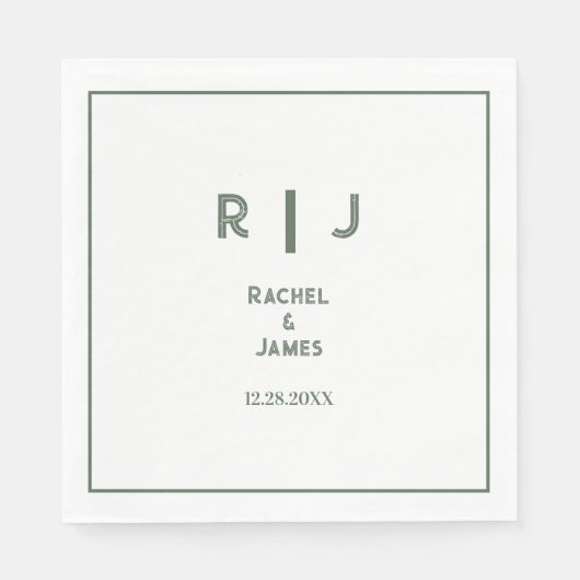 Sage Green Monogram Minimale Elegante Trendy Huwel Servet (Voorkant)