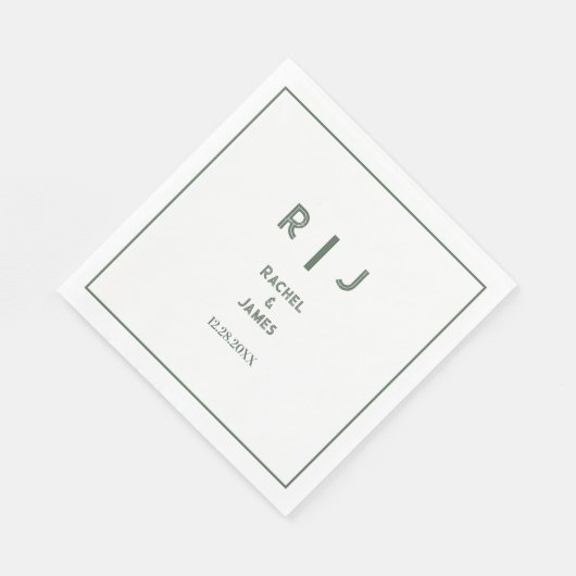 Sage Green Monogram Minimale Elegante Trendy Huwel Servet (Hoek)