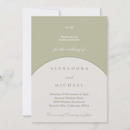 Sage Green Monogram Minimalistische Japanse bruilo Kaart (Voorkant)