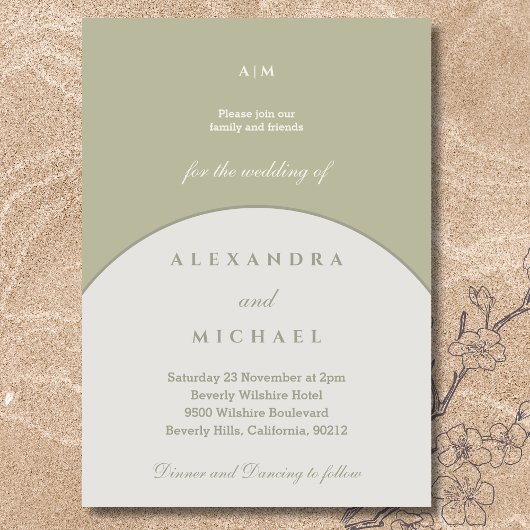 Sage Green Monogram Minimalistische Japanse bruilo Kaart