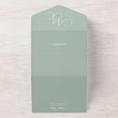 Sage Green Monogram Minimalistische QR-code RSVP All In One Uitnodiging (Buitenkant)
