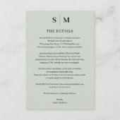 Sage Green Monogram Minimalistische Trouwdetails Informatiekaartje (Voorkant)