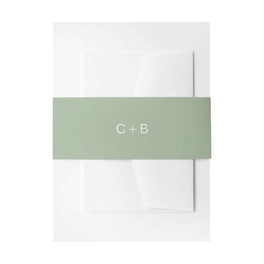 Sage Green Monogram Modern Wedding Uitnodigingen Wikkel (Voorkant Voorbeeld)