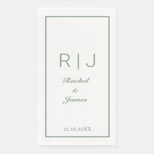 Sage Green Monogram Naam Elegant Minimal Wedding Servet