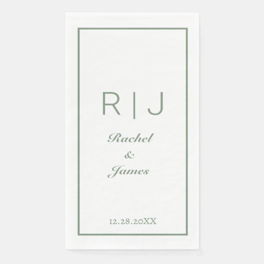 Sage Green Monogram Naam Elegant Minimal Wedding Servet (Voorkant)