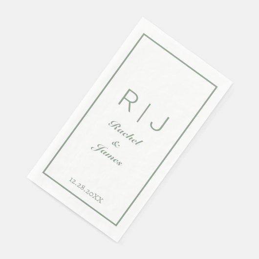 Sage Green Monogram Naam Elegant Minimal Wedding Servet (Hoek)