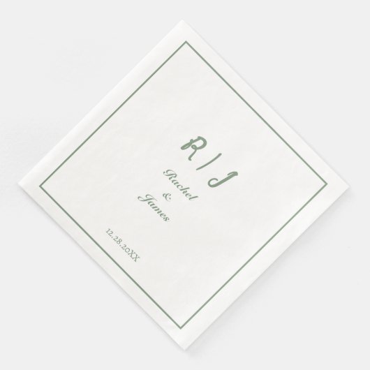 Sage Green Monogram Naam Elegant Script Wedding Servet (Hoek)