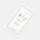 Sage Green Monogram Naam Elegant Script Wedding Servet (Hoek)