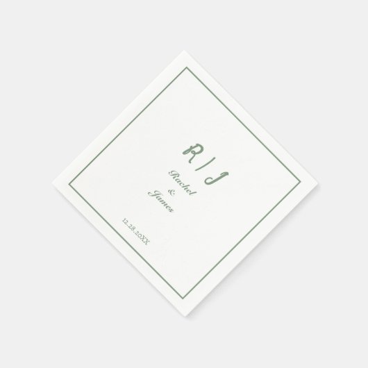 Sage Green Monogram Naam Elegant Script Wedding Servet (Hoek)