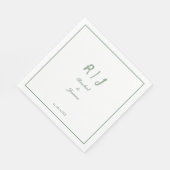 Sage Green Monogram Naam Script Elegant Trouwen Servet (Hoek)