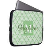 Sage Green Monogram & Name Damask Pattern Laptop Sleeve (Voorkant Rechts)