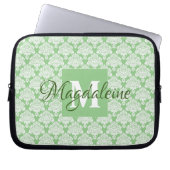 Sage Green Monogram & Name Damask Pattern Laptop Sleeve (Voorkant)