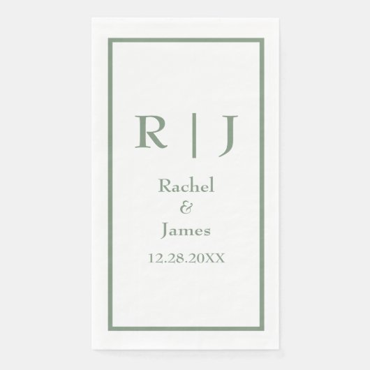 Sage Green Monogram Name Elegant Minimal Wedding Servet (Voorkant)
