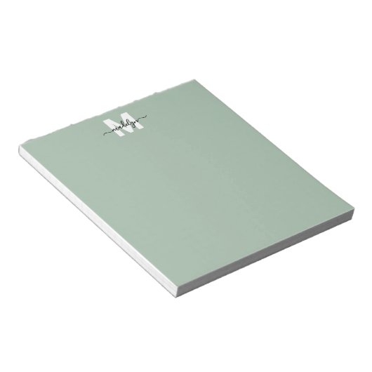 Sage Green Monogram Notitieblok (Schuin)